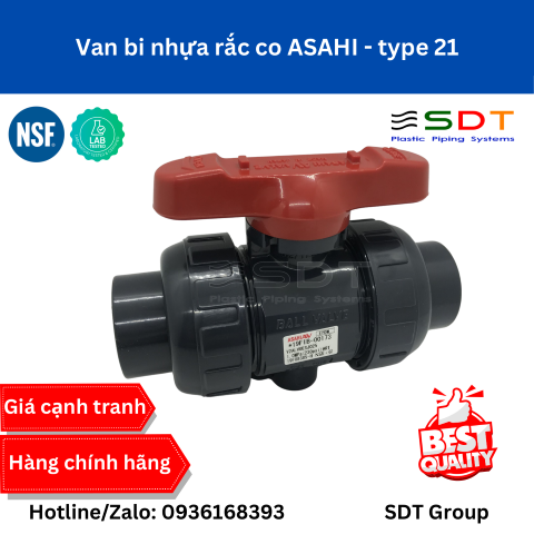 Van bi nhựa rắc co ASAHI type 21, Asahi Type 21 ball valve, van bi rắc co đôi